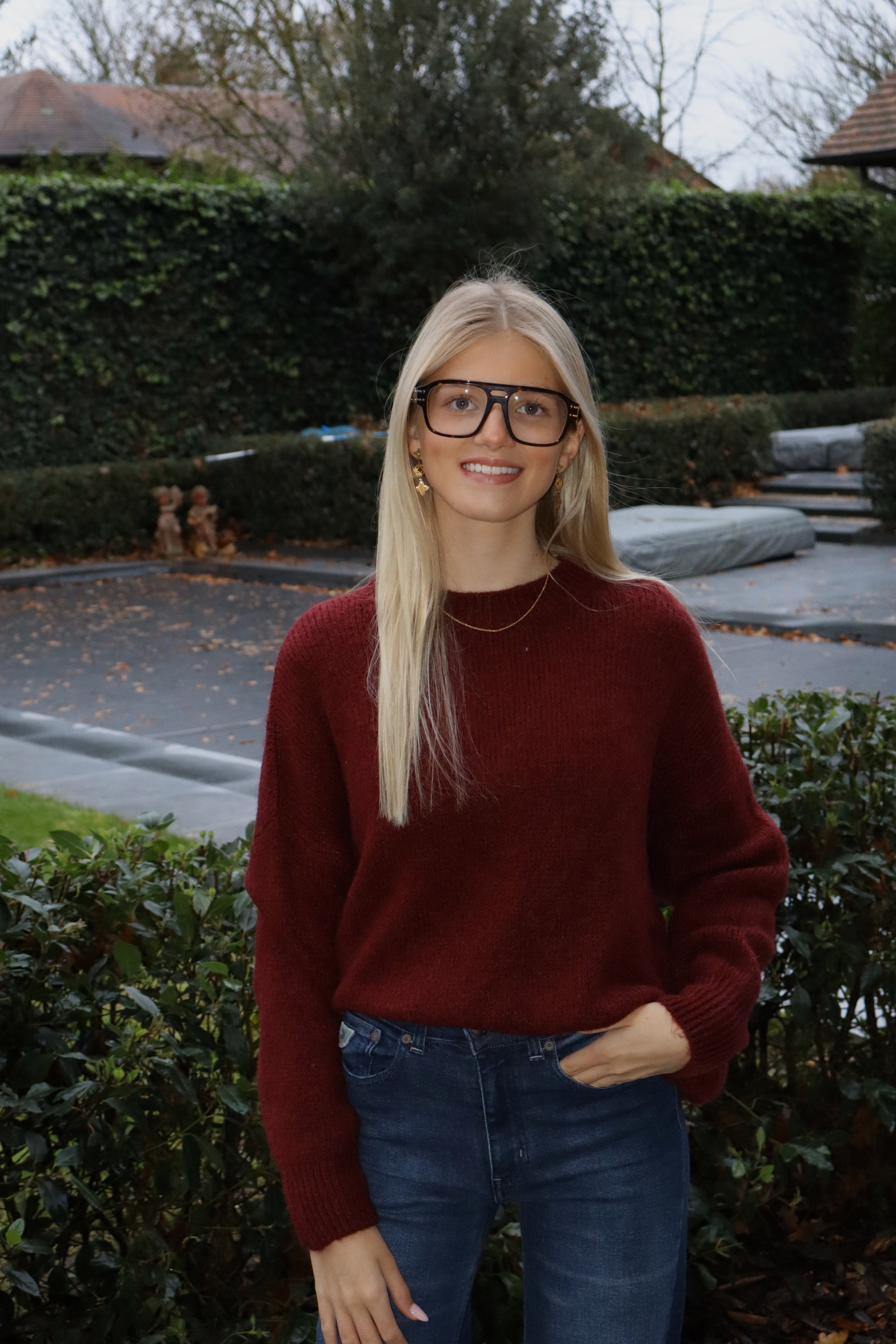 Bordeaux trui met ronde hals