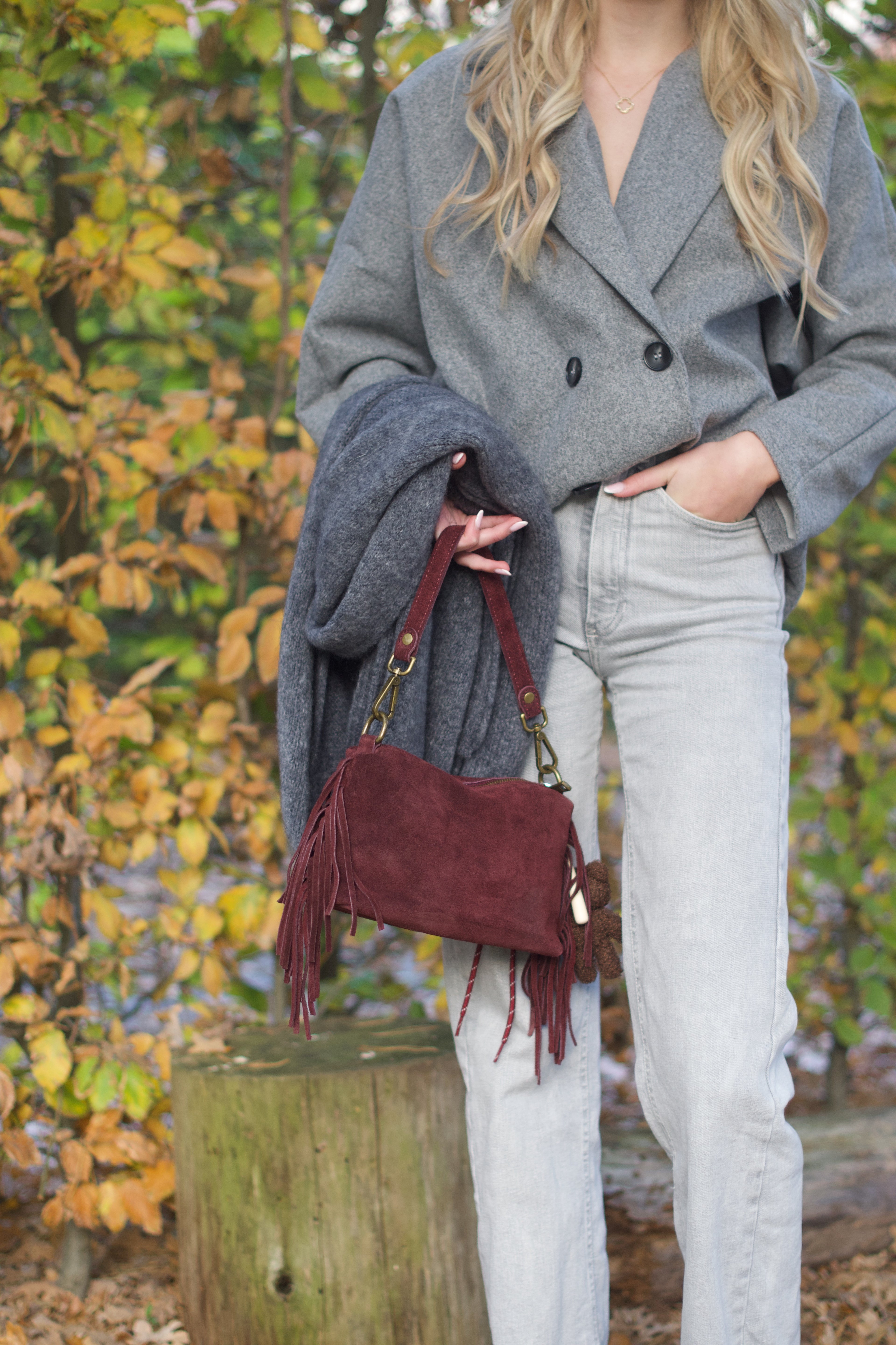 Bordeaux handtas met franjes