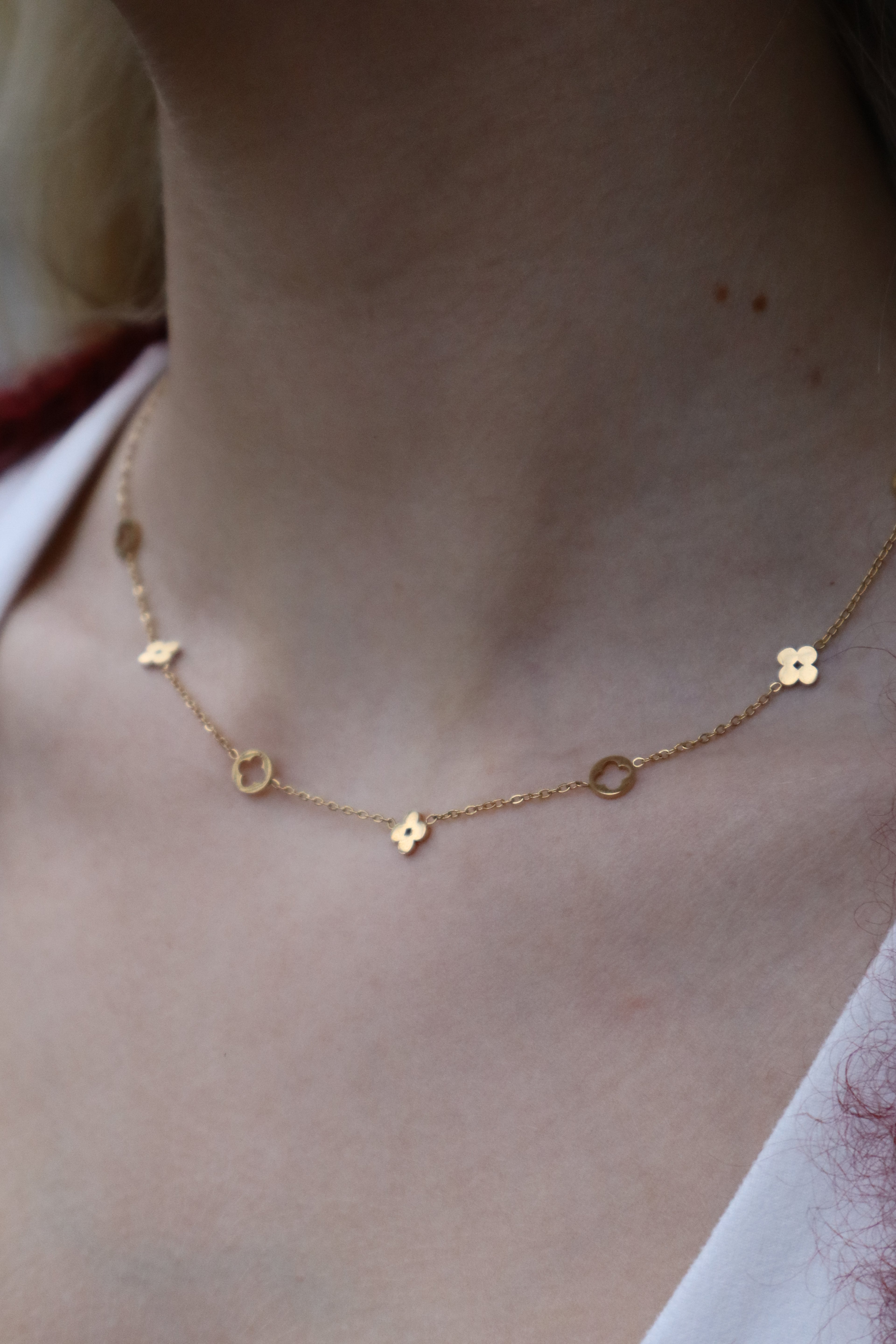 Gouden ketting klavertjes & rondjes