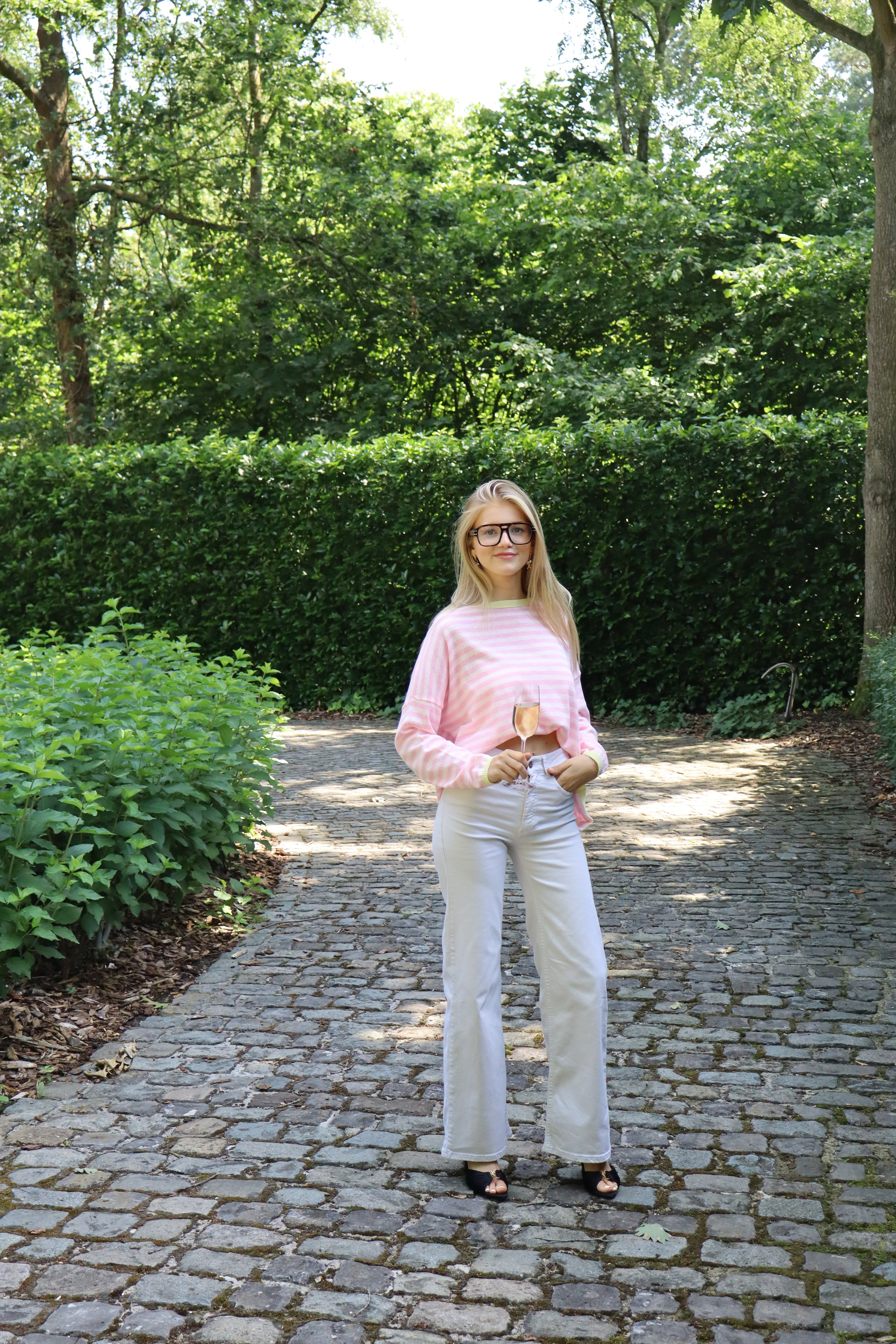 Trui streep wit roze geel lange mouw