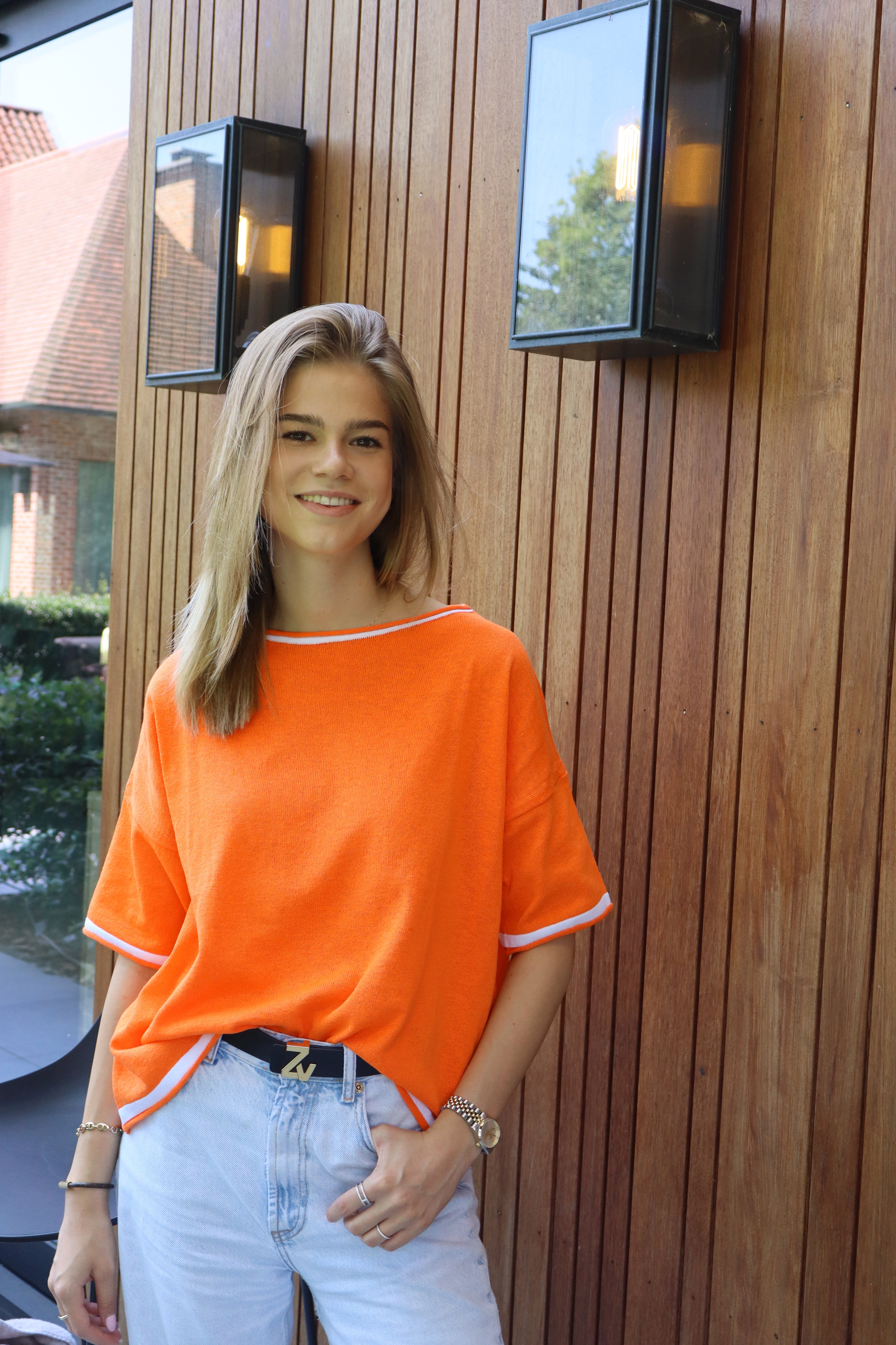 Trui oranje , korte mouw