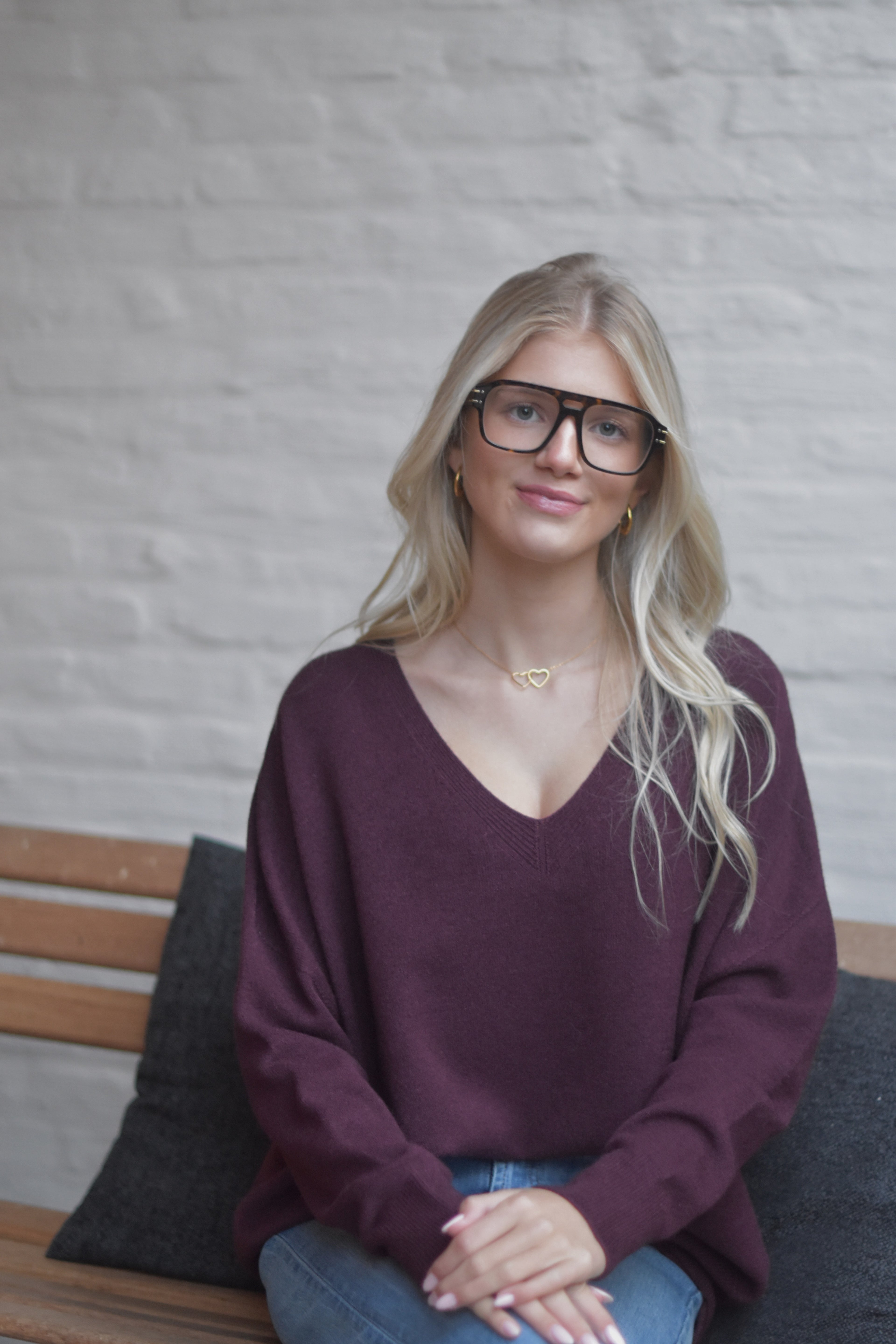 Bordeaux trui met v-hals