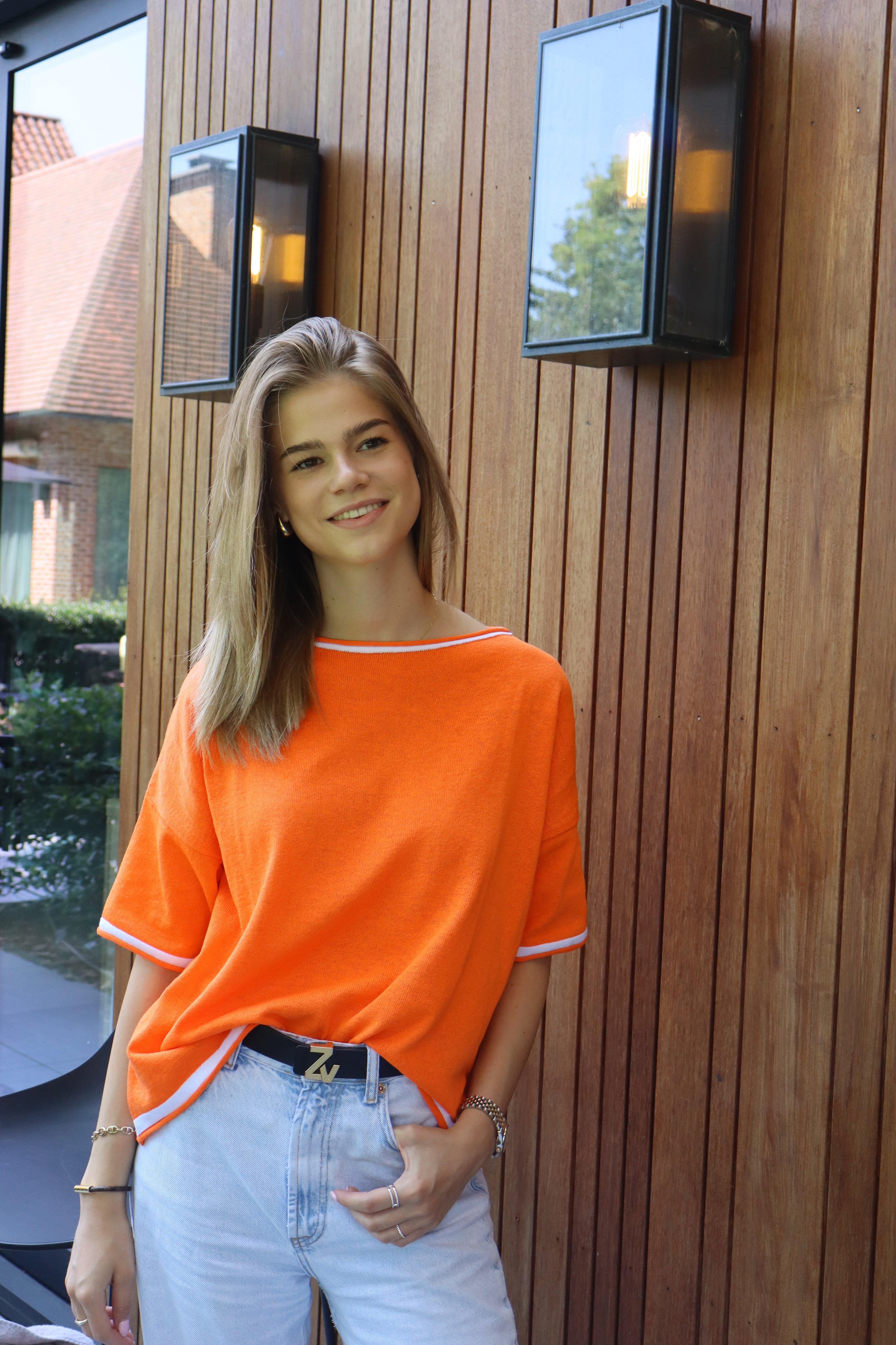 Trui oranje , korte mouw