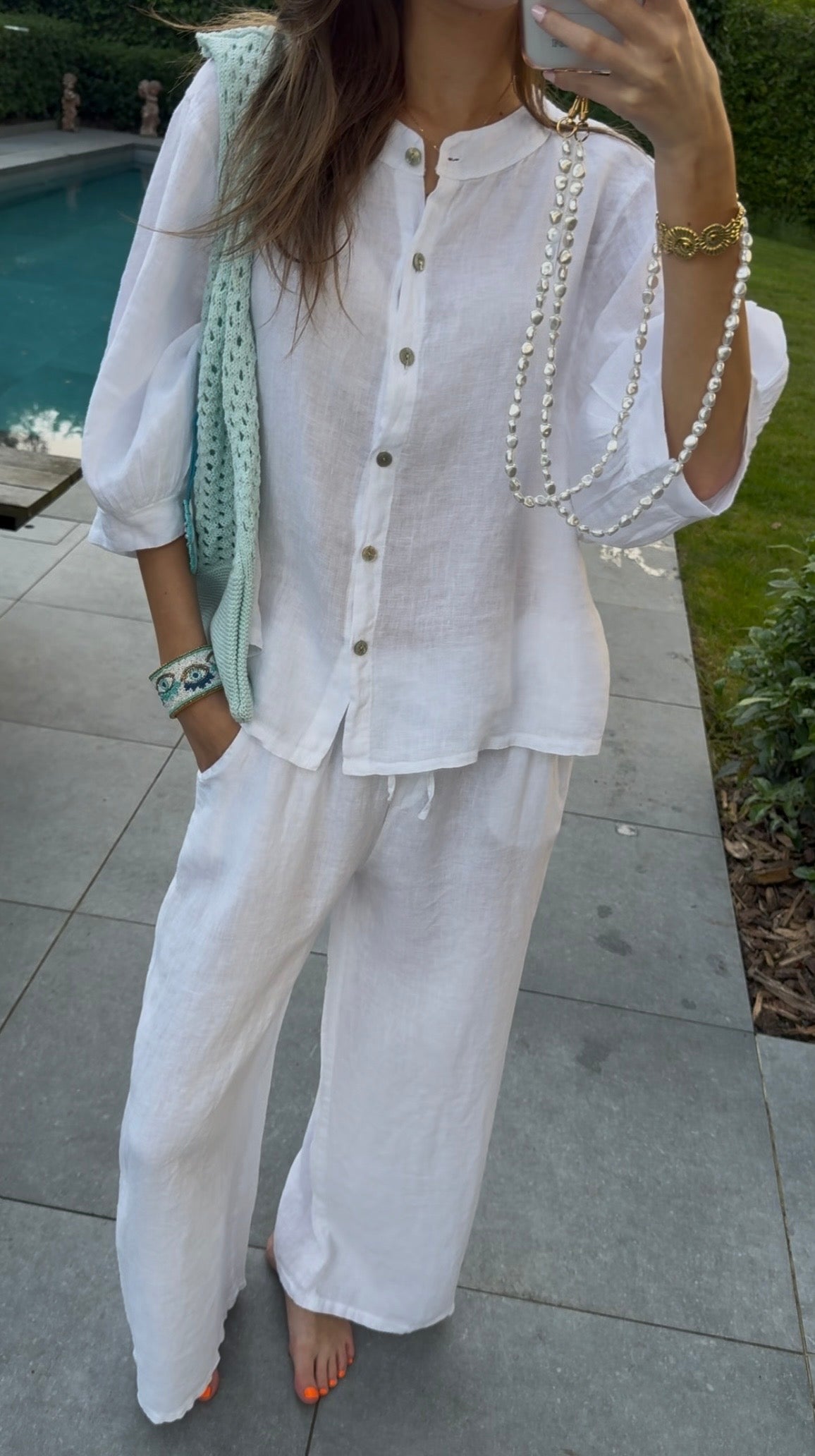 Linnen witte set: broek en bloes