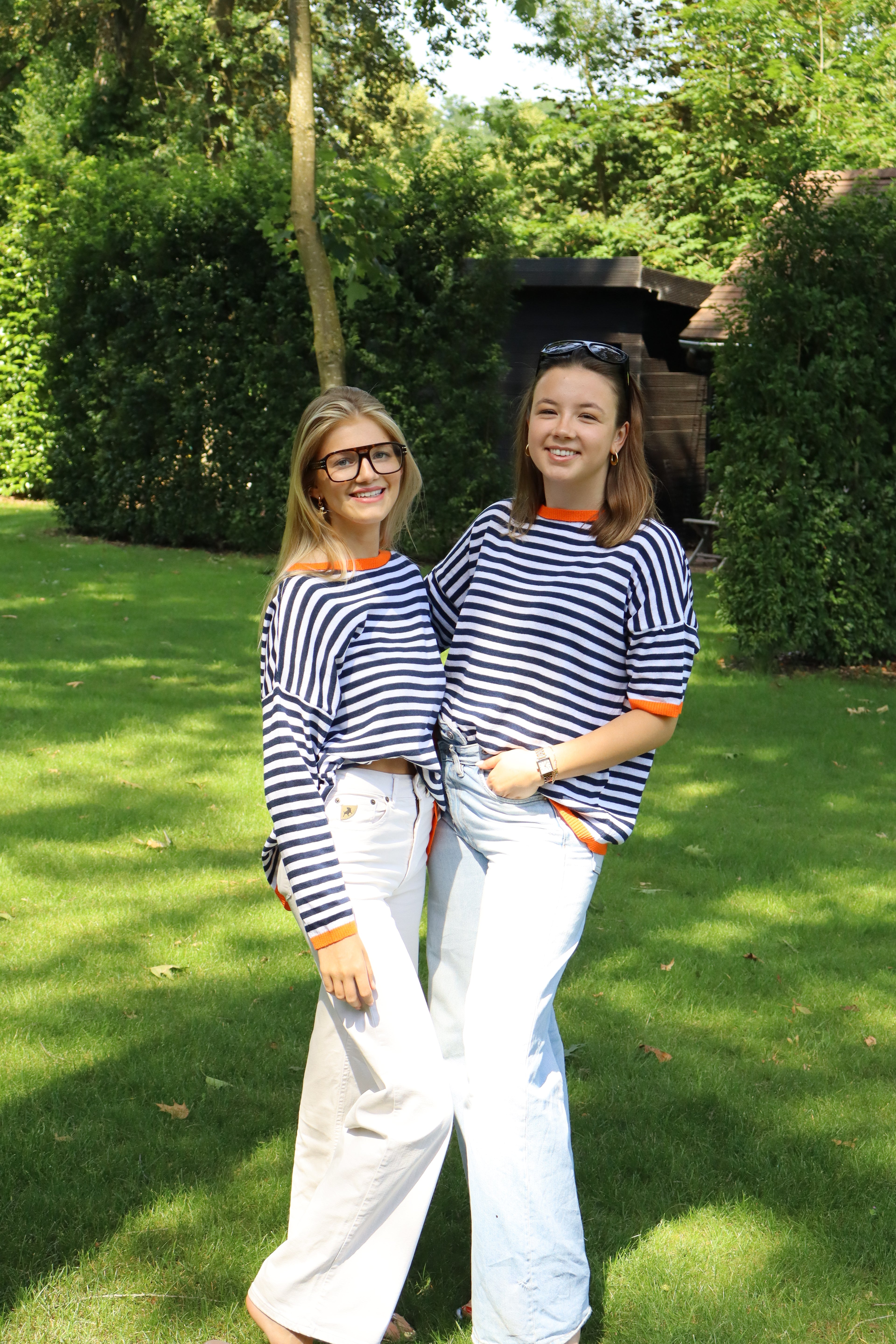 Trui gestreept blauw wit oranje lange mouw