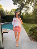 Rokje: kort met rood en roze
