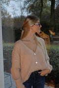 Beige v-hals gilet met streepje