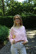 Trui streep wit roze geel lange mouw