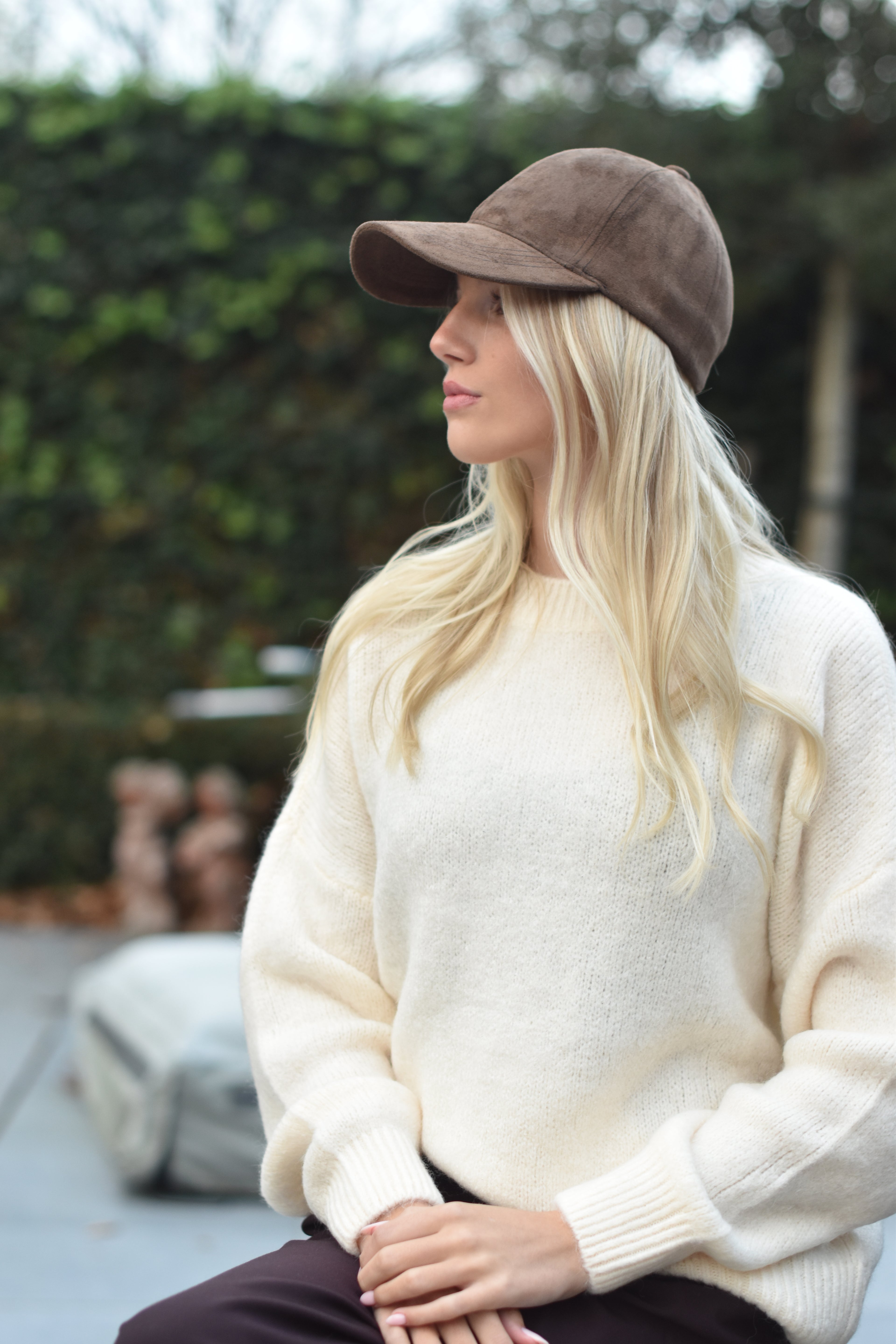 Donker bruine suède pet