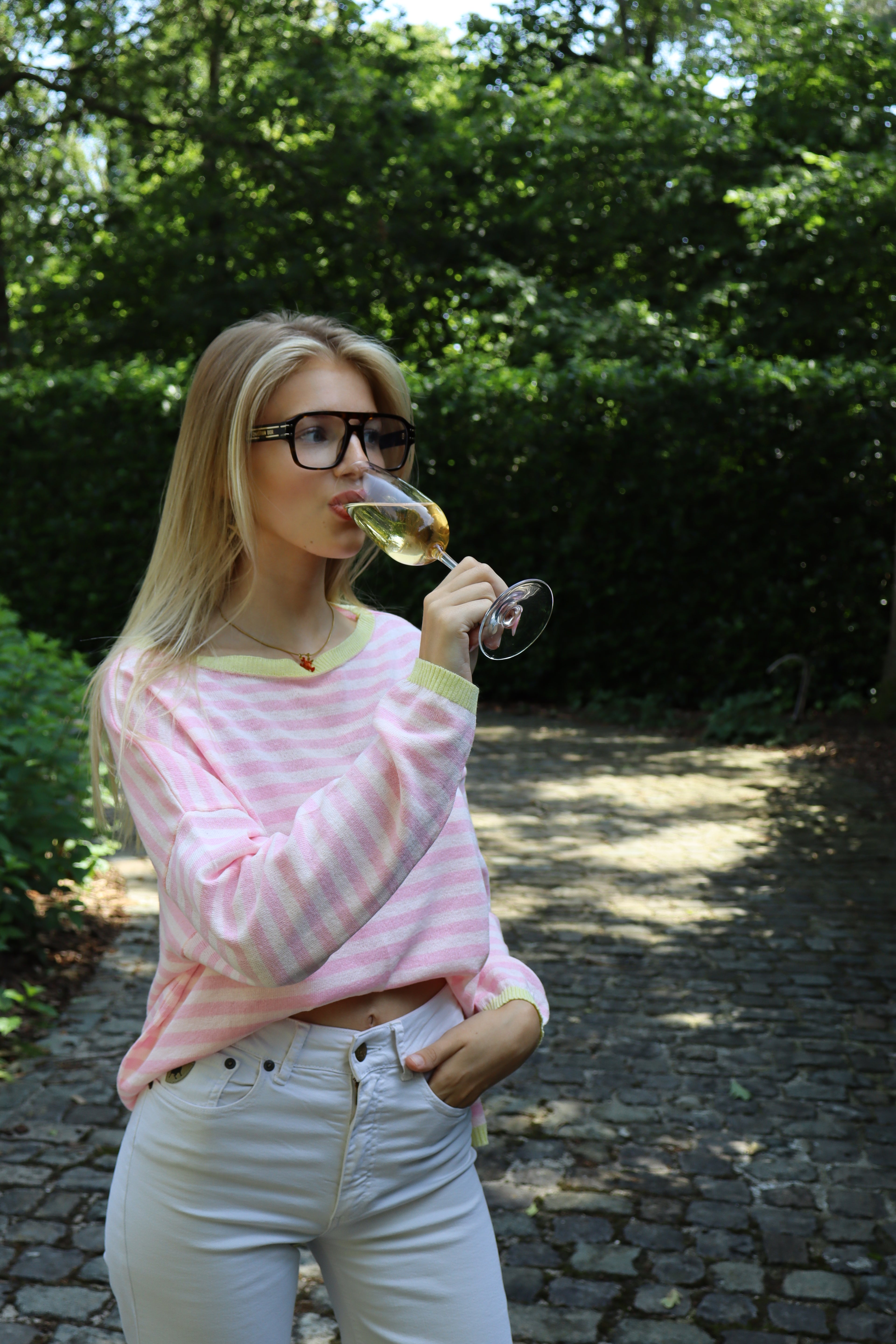 Trui streep wit roze geel lange mouw