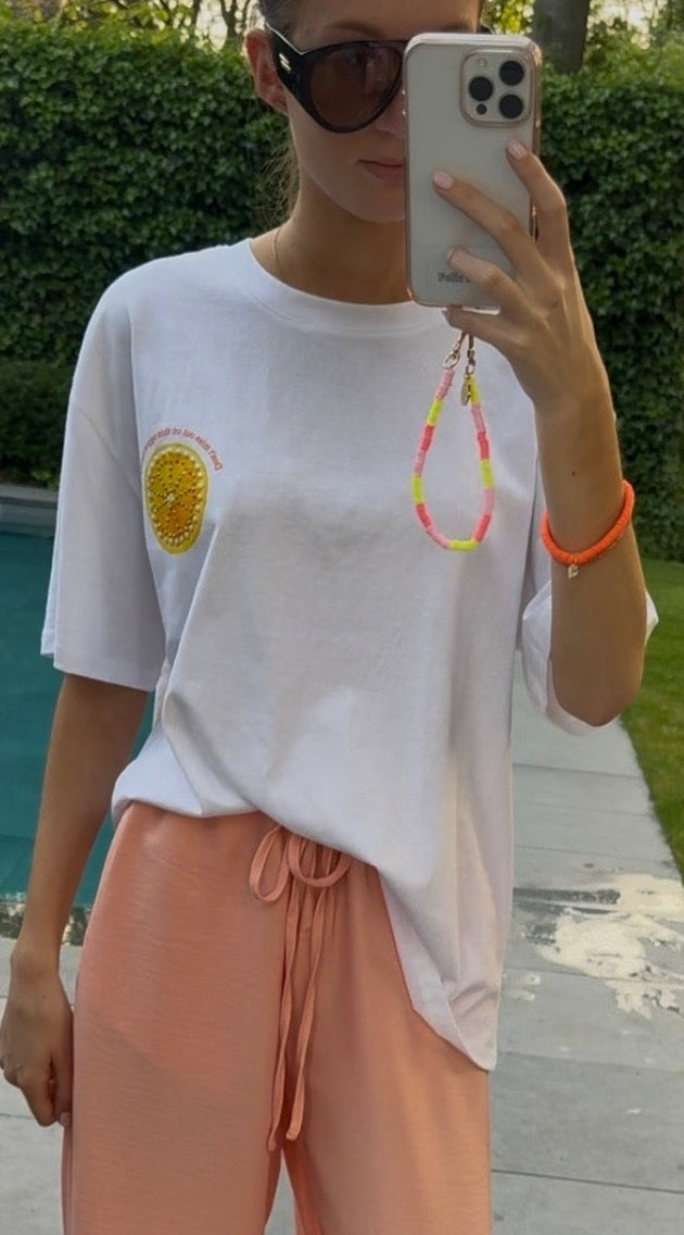 Telefoonkoord geel, licht roze en fluo roze