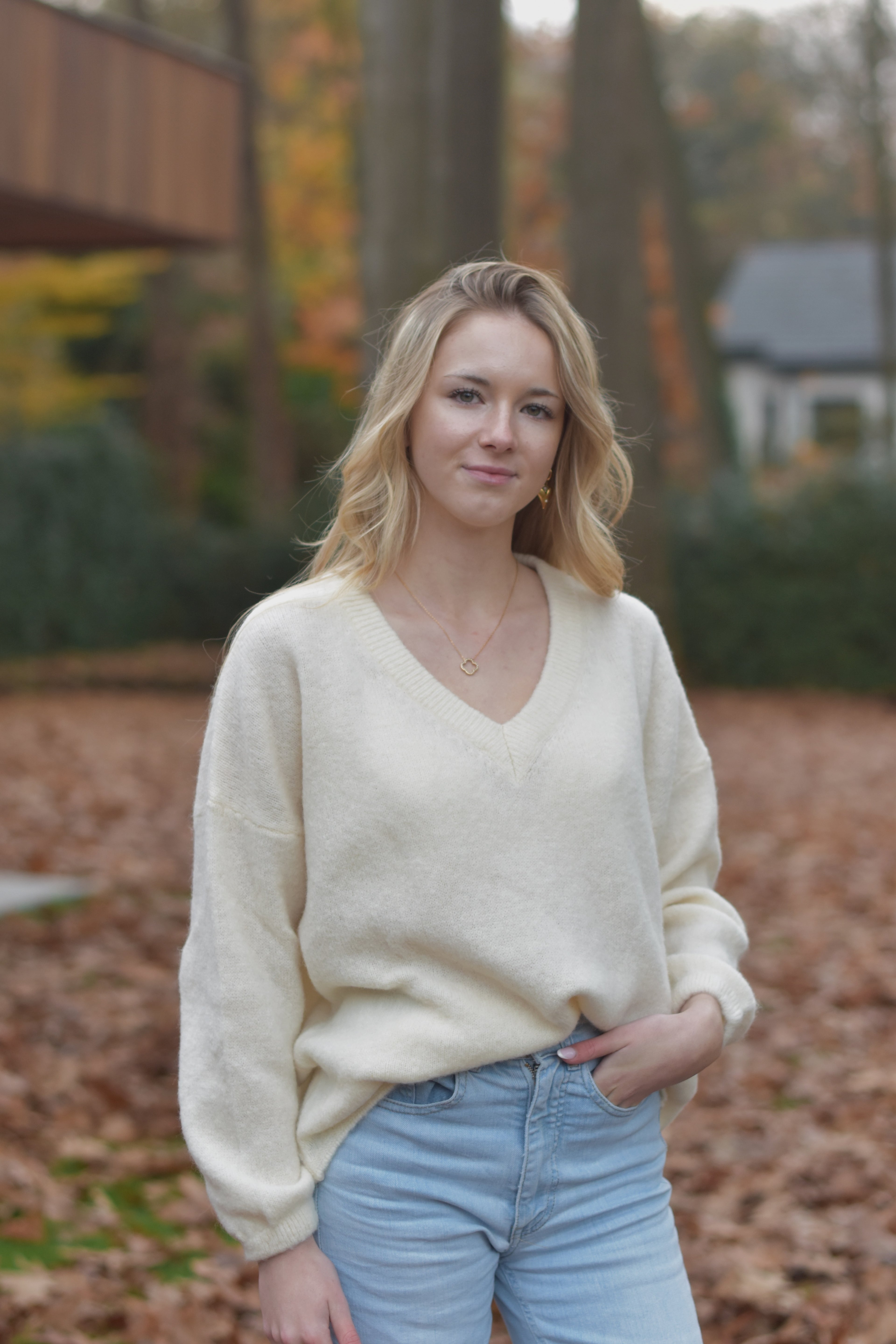 Witte trui met v-hals