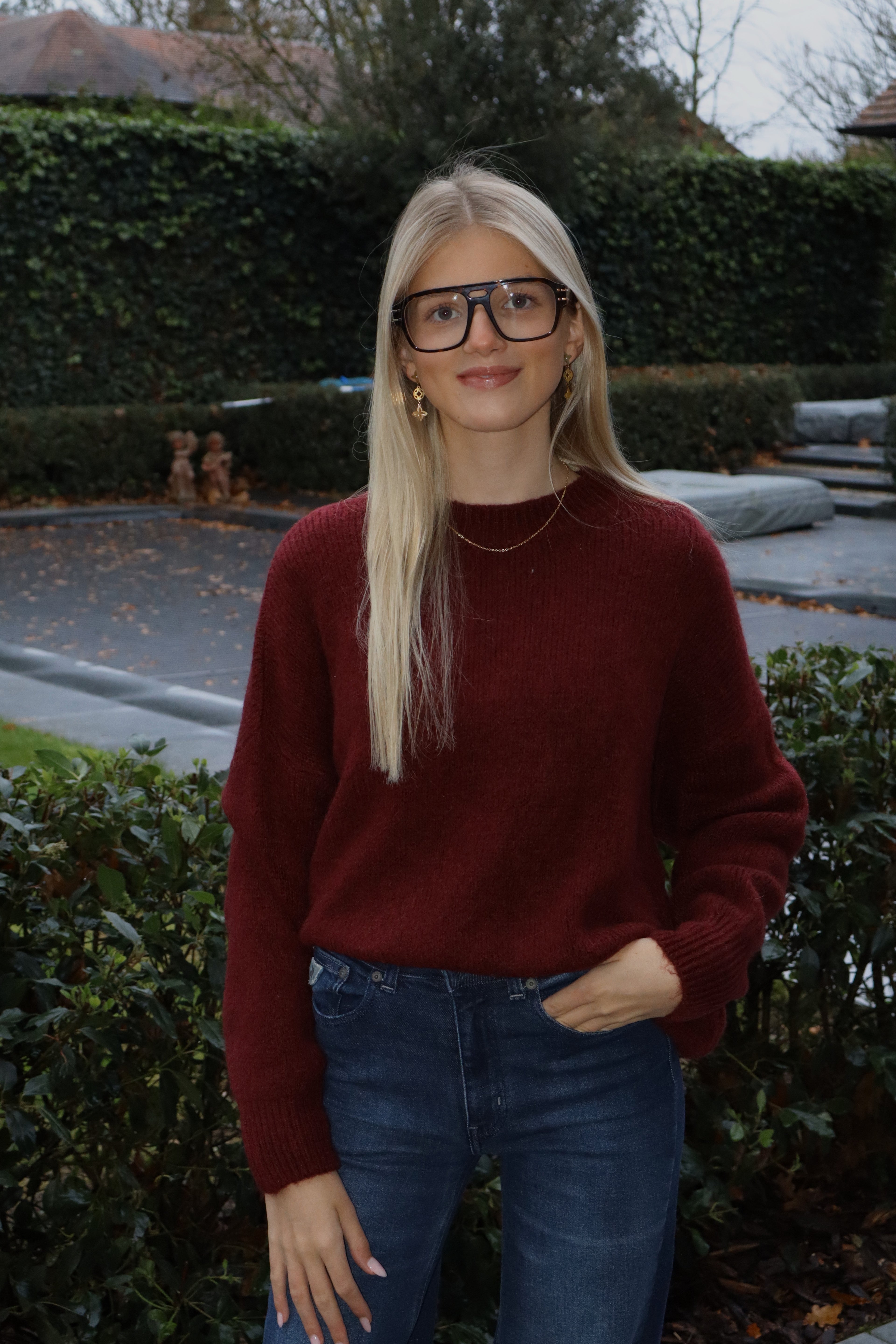 Bordeaux trui met ronde hals