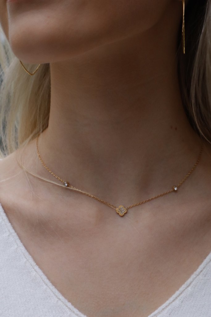 Ketting klavertje & diamantjes